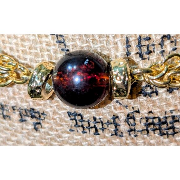 Multi-Strand Goldtone Chain Link Rootbeer Acrylic Ball Bead Chain Belt 30\